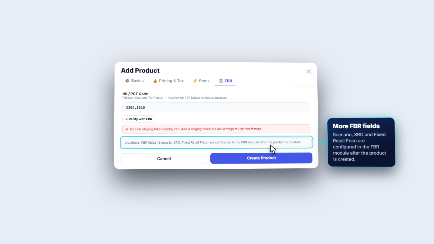 FBR tab with the HS code lookup