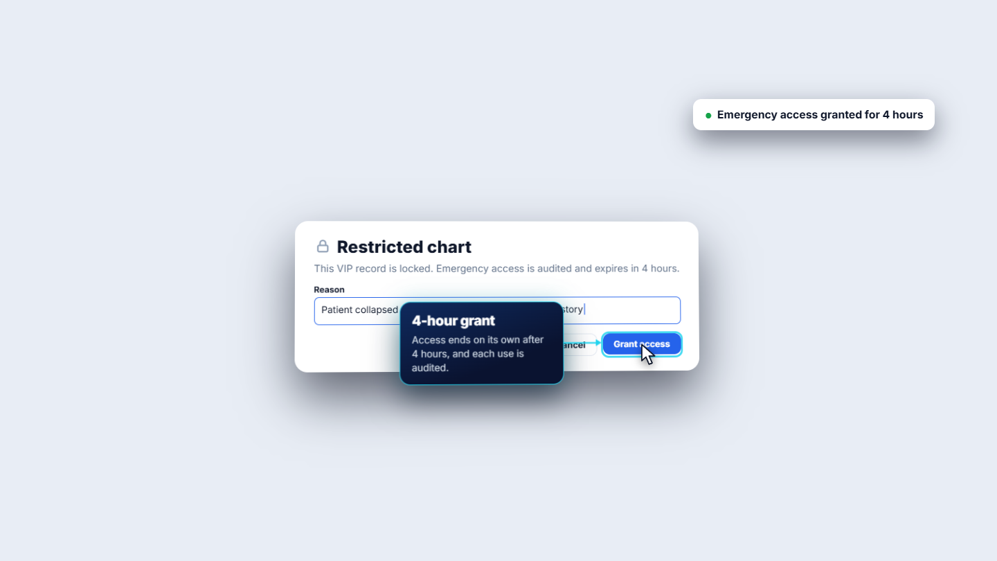 Restricted chart dialog with a reason and Grant access