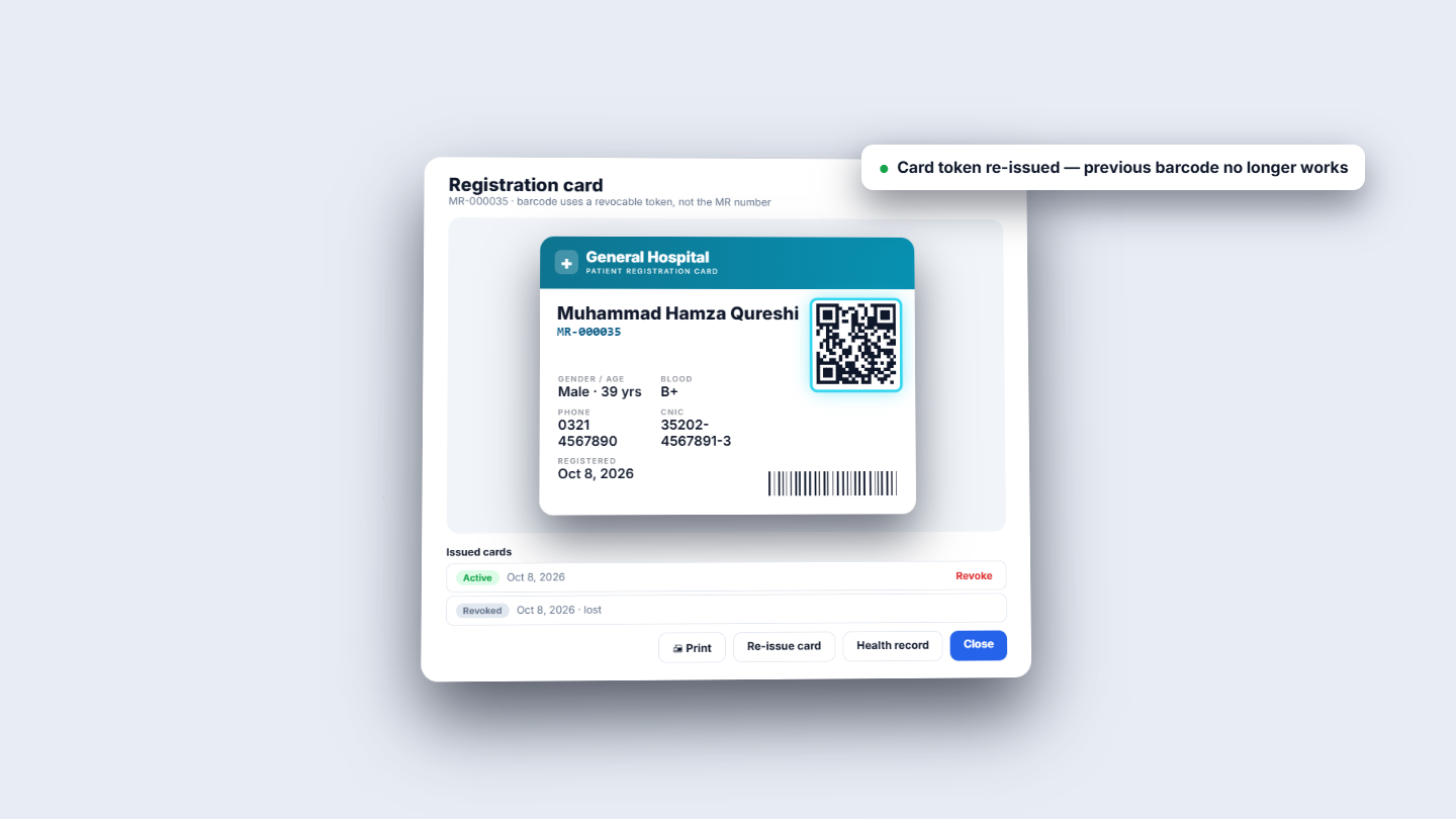 Re-issued card with a new Active entry above the Revoked one