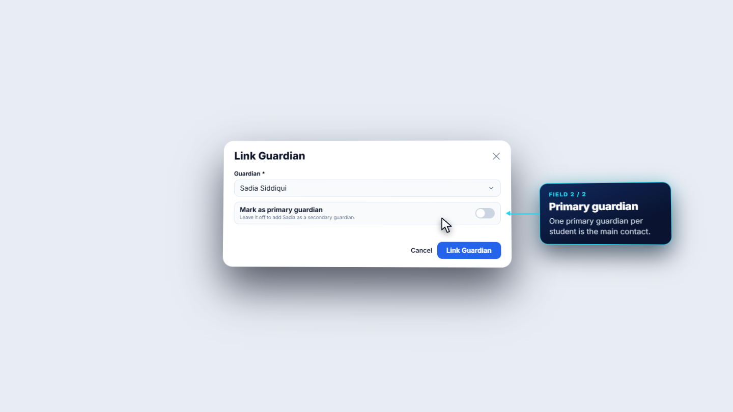 Link Guardian dialog with Sadia Siddiqui and the primary switch