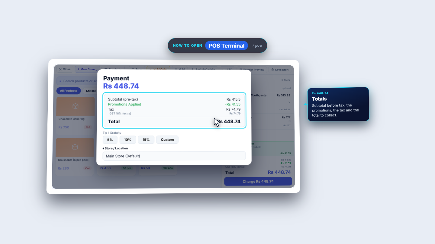 Payment dialog after a 10 percent line discount