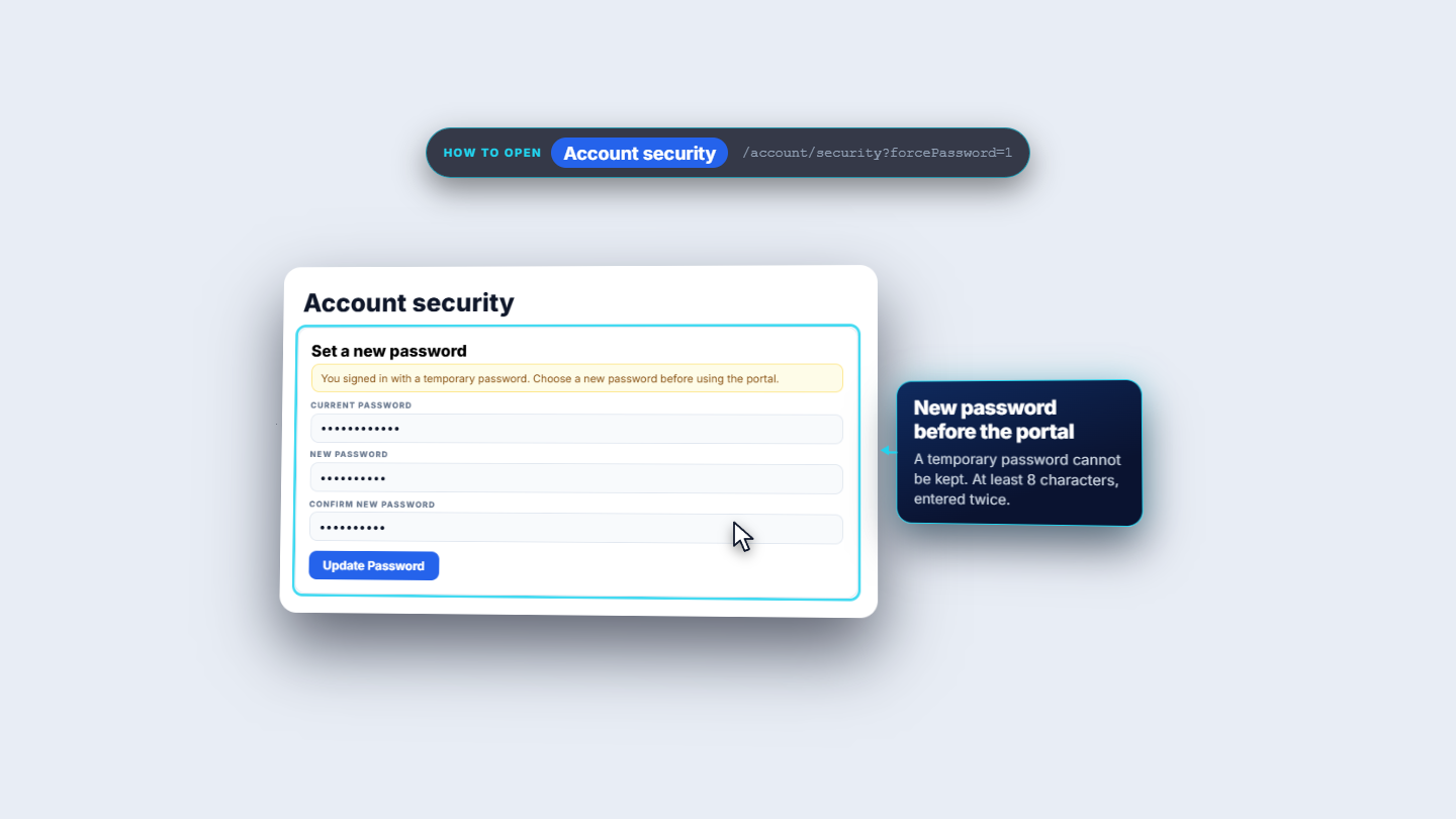 Account security page asking for a new password
